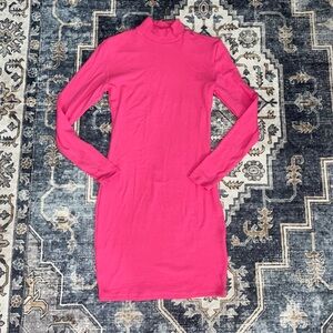 Pink ribbed mock neck dress